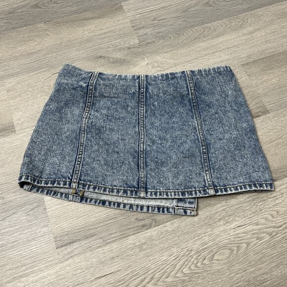 Re/Done Womens Button Front Mini Denim Wrap Skirt Acid Blue Size 27 - Picture 8 of 11
